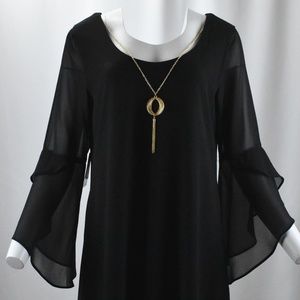 !! Black Solid Shift Dress w/ Gold Necklace !!